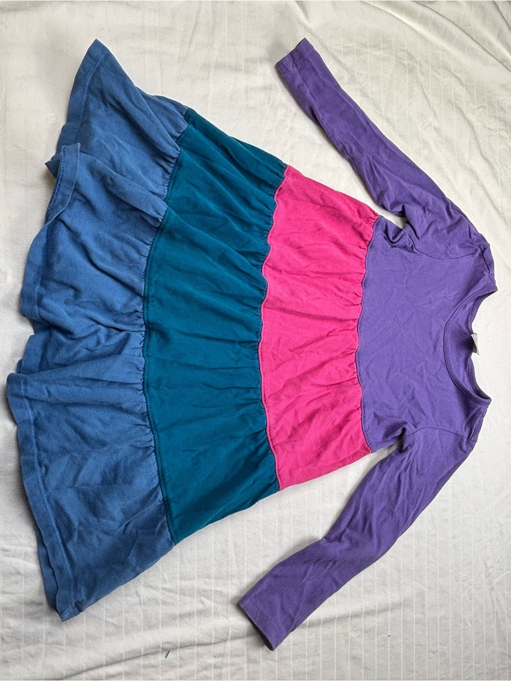 Hanna Andersson girls 120 6-7 Tiered Long Sleeve Dress Purple, Pink,Teal, Blue